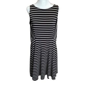 Chaps black and white striped sleeveless dress L